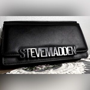 Steve Madden Black Flap Wallet Wristlet + Zip Pouch NWT